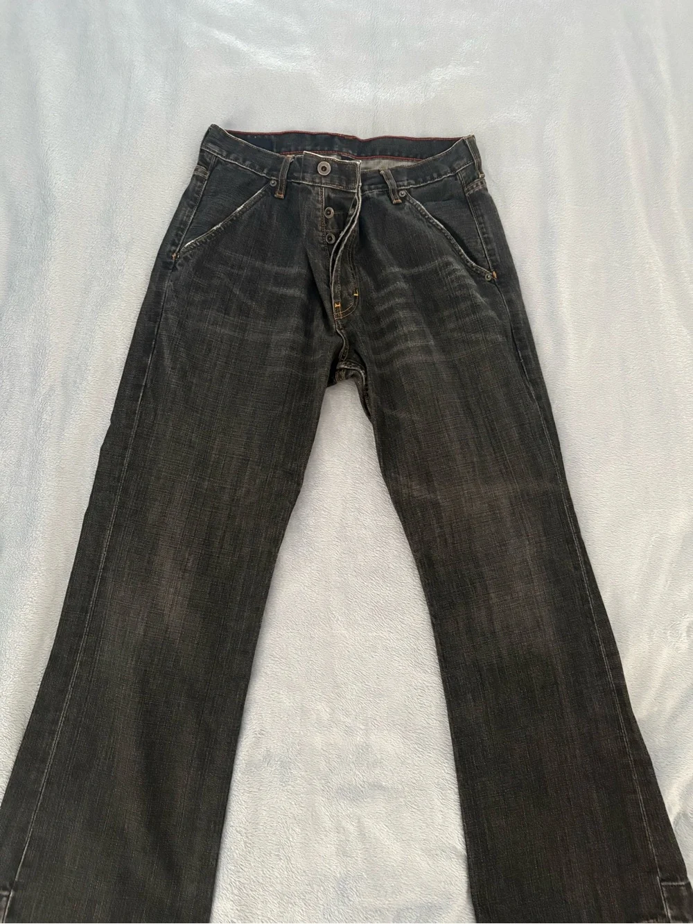 Men's Black Washed Ulility Straight-Leg Jeans